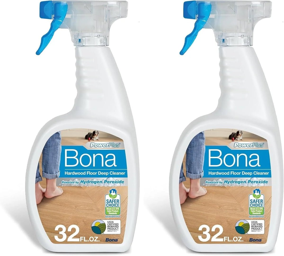 Bona PowerPlus Hardwood Floor Deep Cleaner Spray - 32 fl oz - Refillable - Oxygenated Formula and Residue-Free Floor Cleaning Solution - for Wood Floors (Pack of 2)