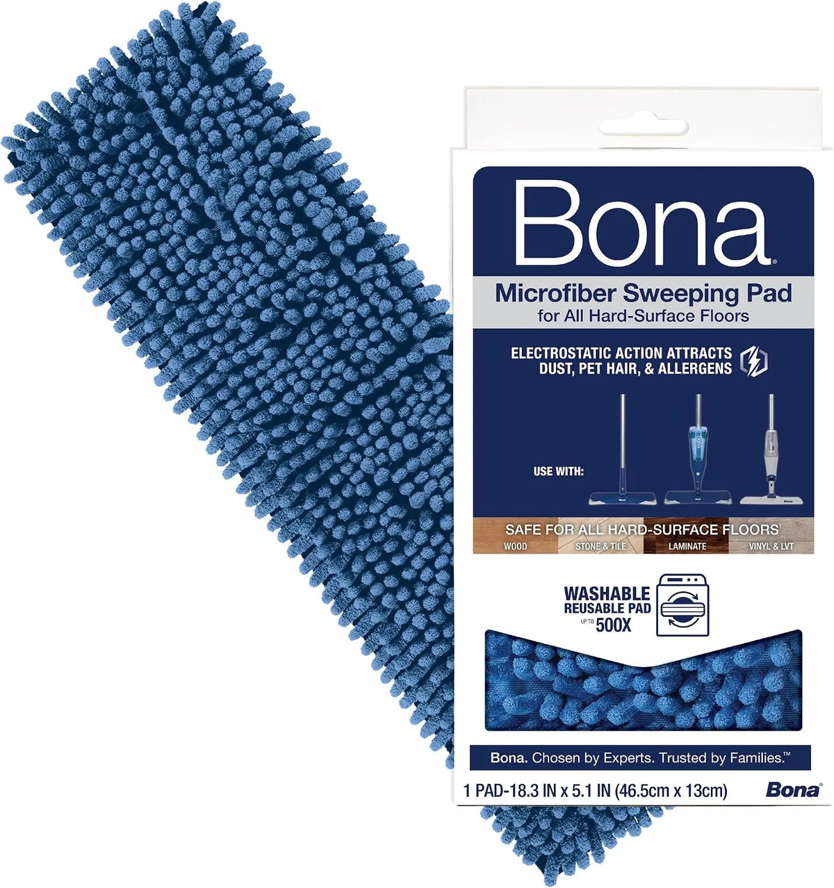 Bona Microfiber Sweeping Pad for Multi-Surface Floors - For Use With Bona Mops - Attracts, Picks Up Pet Hair, Fur, and Dander - Wood, Stone, Tile, Laminate, and Vinyl Floors